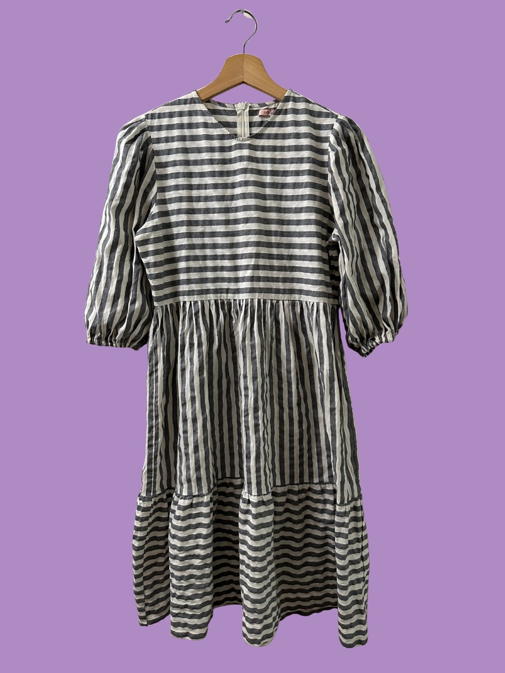 UDEL NEW YORK Striped Women's Dress in Grey and White SIZE MEDIUM US 6 8 Unlined